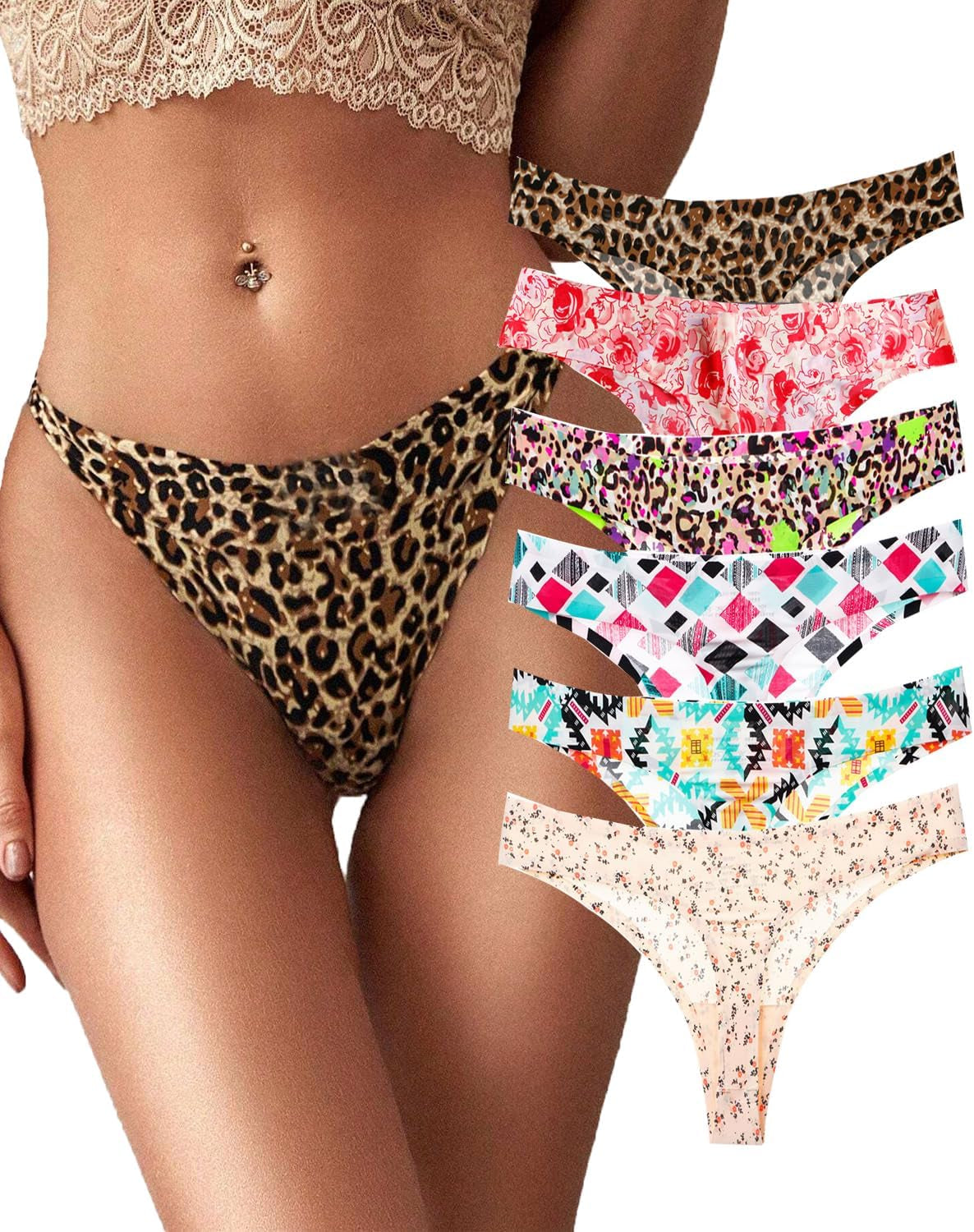 Justgoo Womens Lace G-String Thongs Panties Underwear Low Rise T-Back Underpants Pack of 1-5