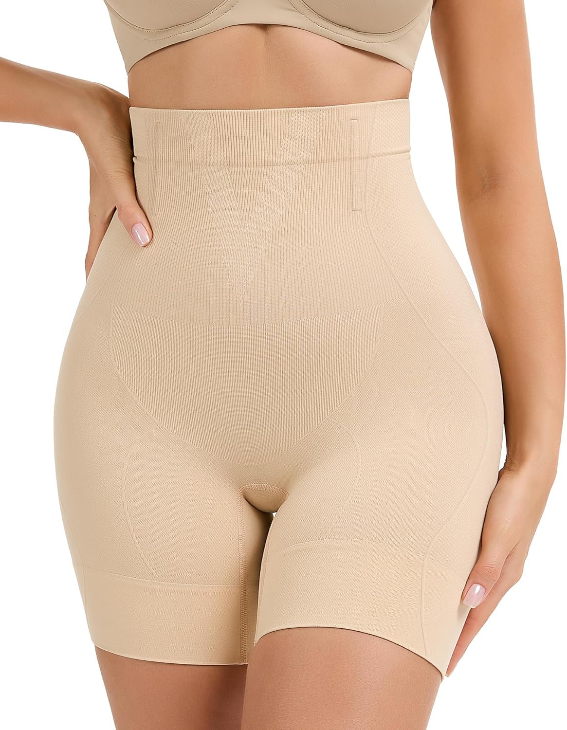 Close-up of shapewear shorts waistband and gusset detail