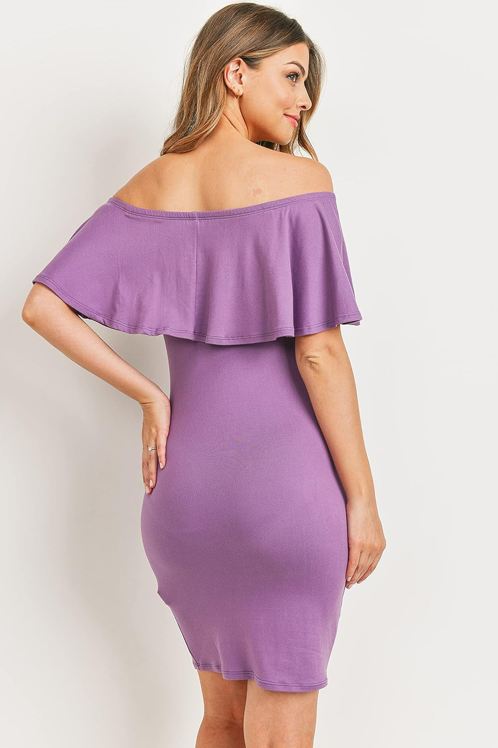 Hello MIZ Women'S Floral Ruffle off Shoulder Maternity Dress - Made in USA