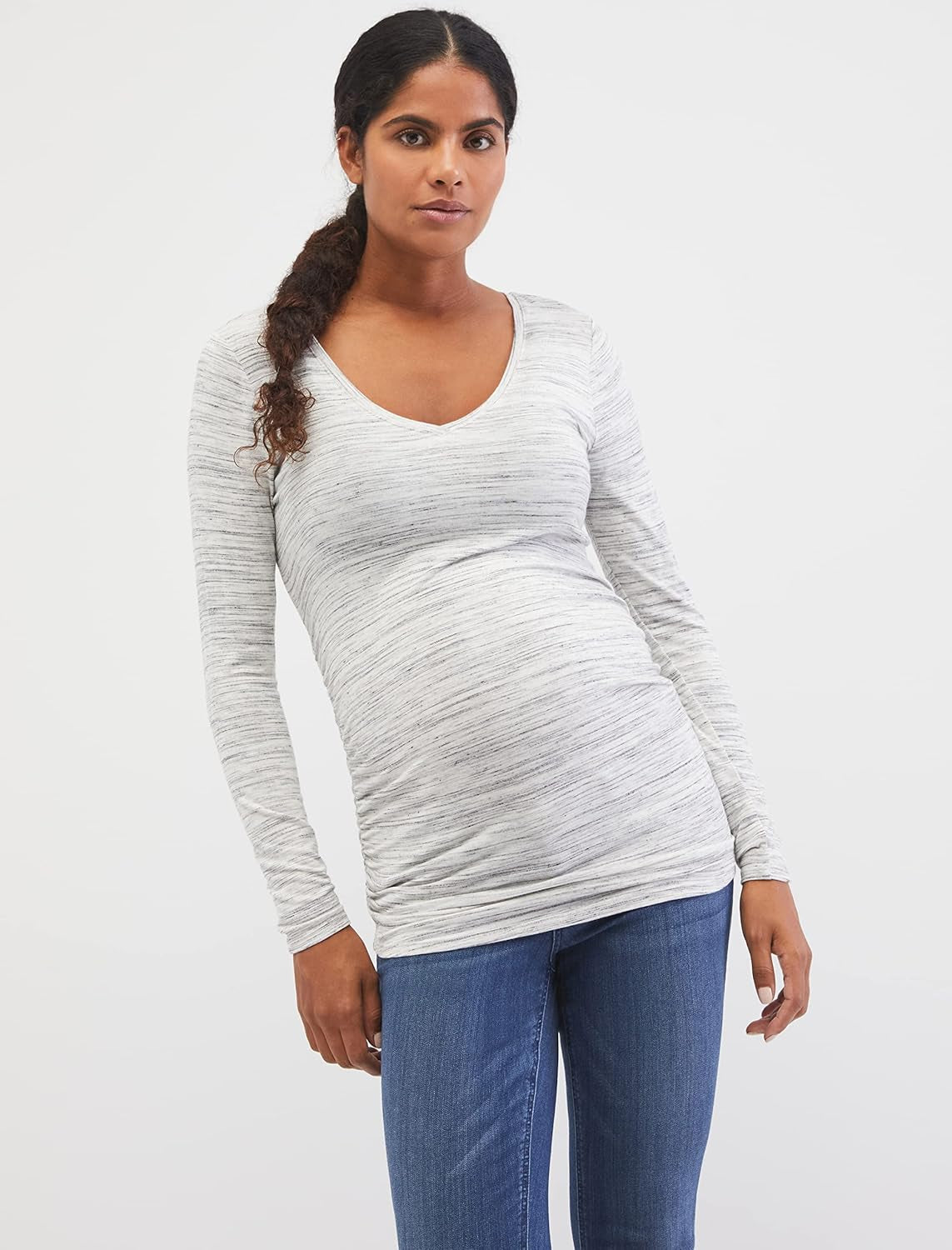 Motherhood Maternity Women'S Long Sleeve V-Neck Side Ruched Tee Shirt
