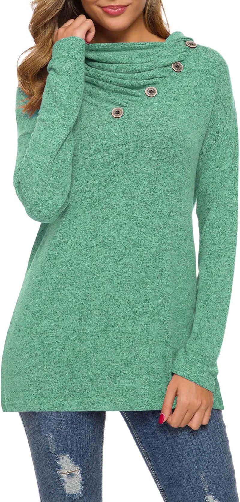 WEACZZY Women'S Long Sleeve Shirts Button Cowl Neck Casual Loose Tunic Tops Blouse Dressy Fall Fashion 2025