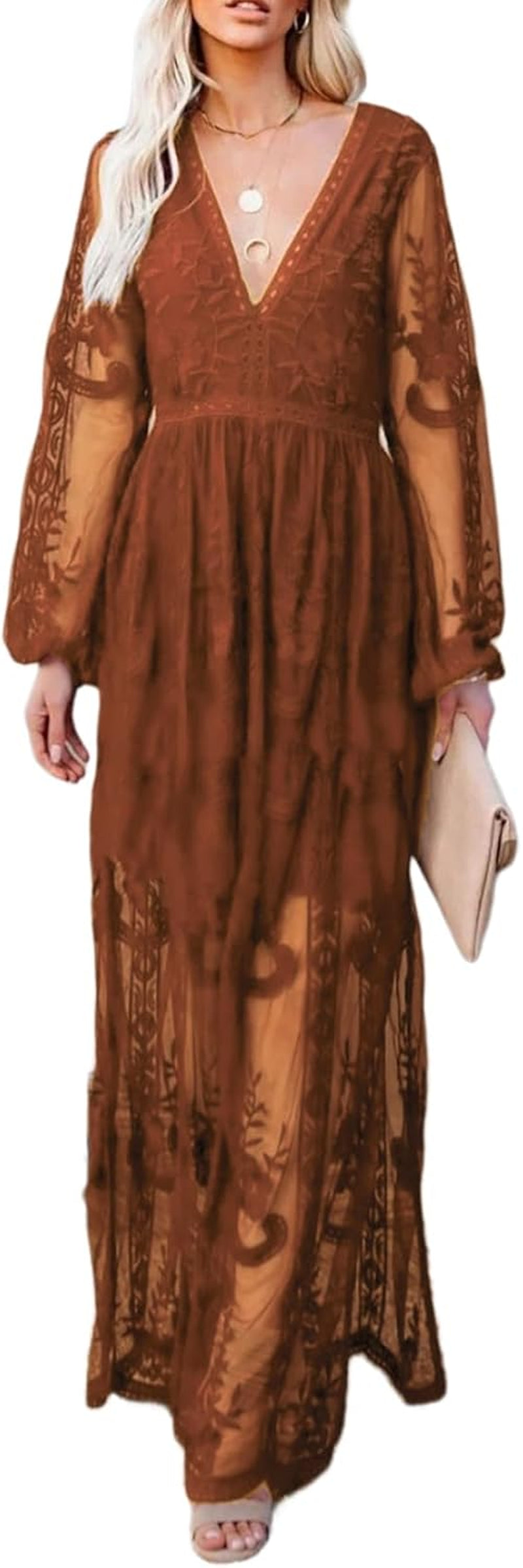 HOYISHION Women'S off the Shoulder Floral Lace Maxi Dress White Bridesmaid Wedding Party Maternity Photoshoot Long Dresses