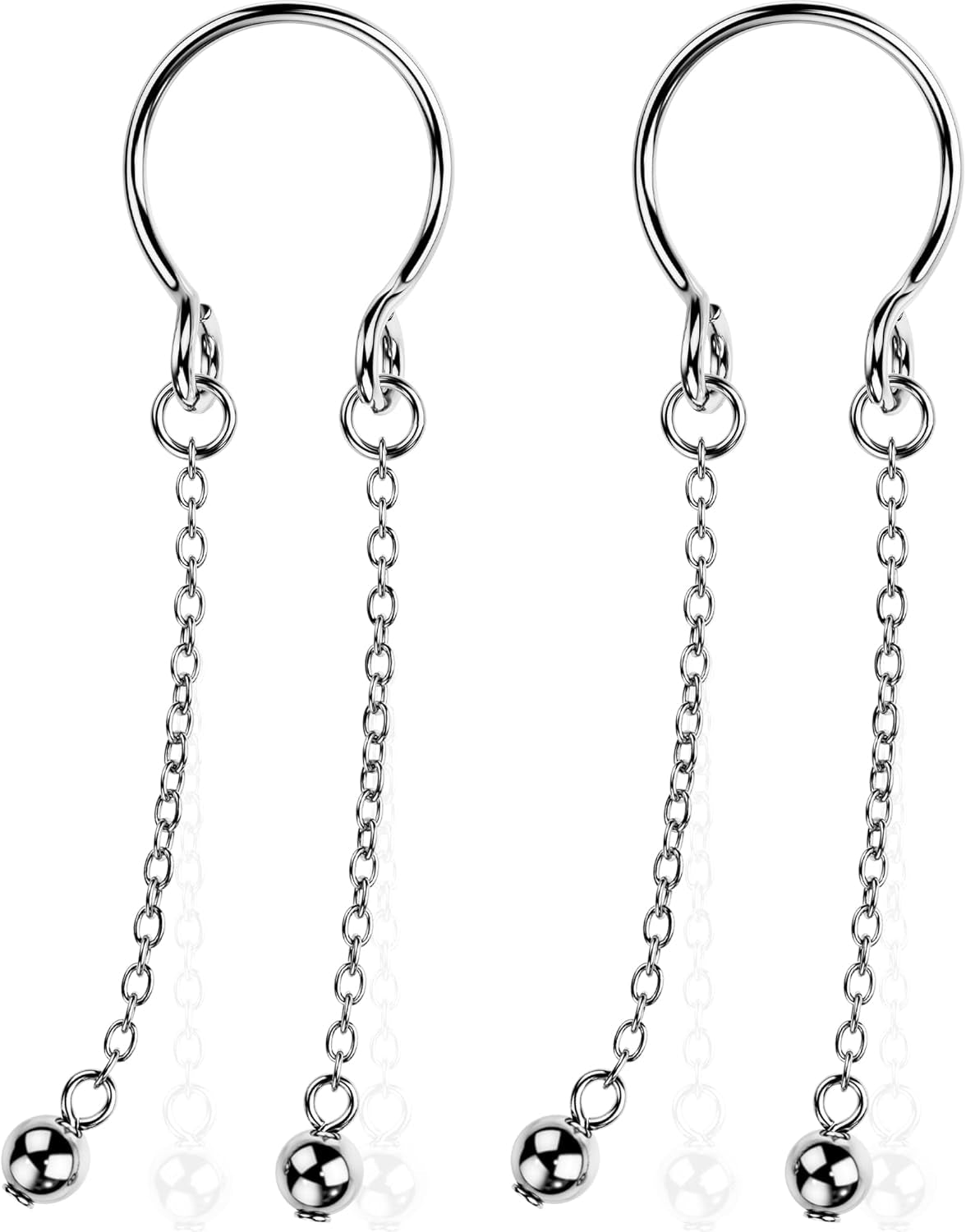 OUFER 2PCS Non Piercing Nipple Rings with Dangling Charms, Adjustable Stainless Steel Fake Nipple Jewelry for Women Men, Comfortable & Stylish Faux Piercing