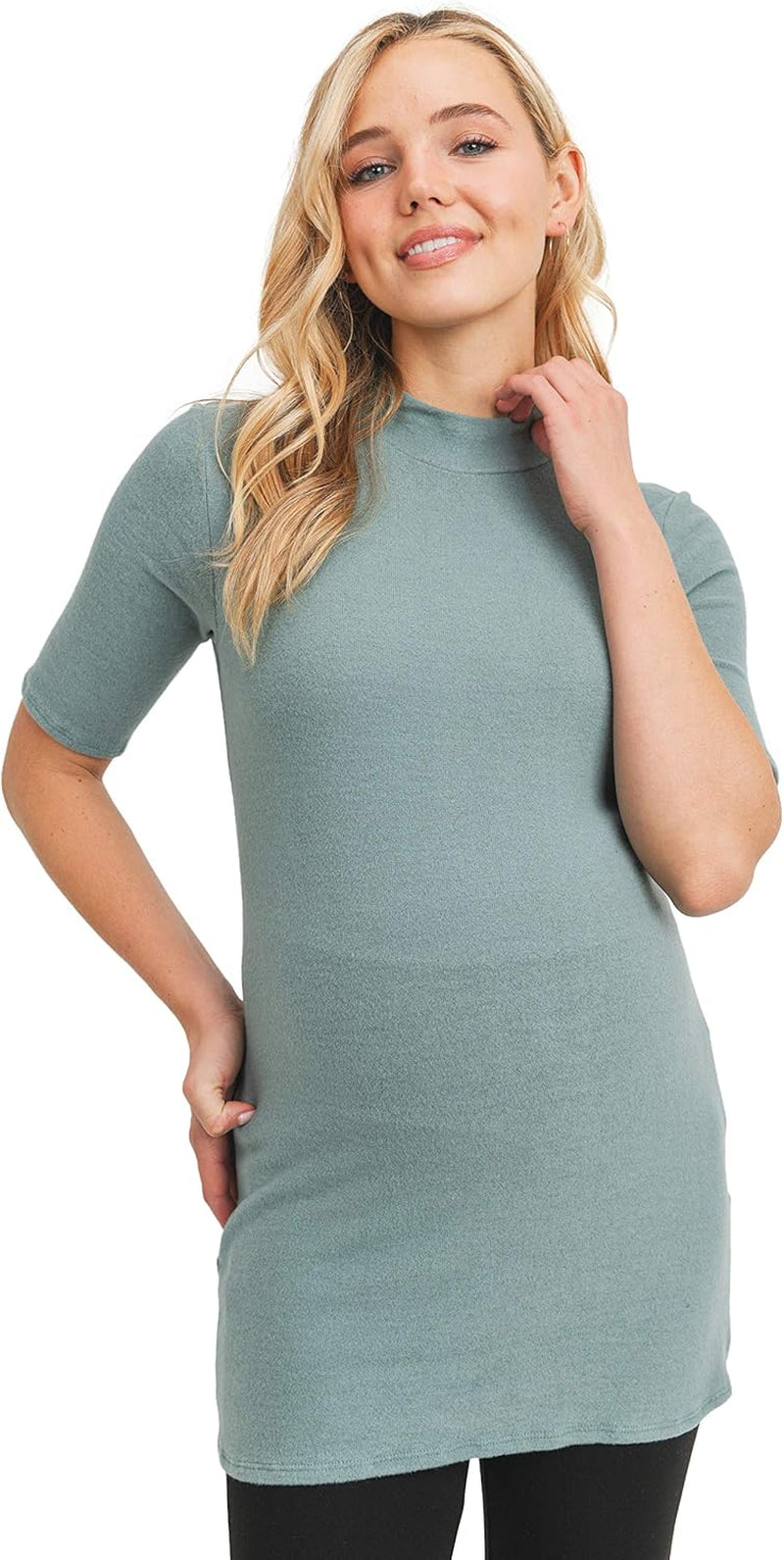 Women'S Knit Ribbed Maternity Top with Mock Neck Long Sleeve