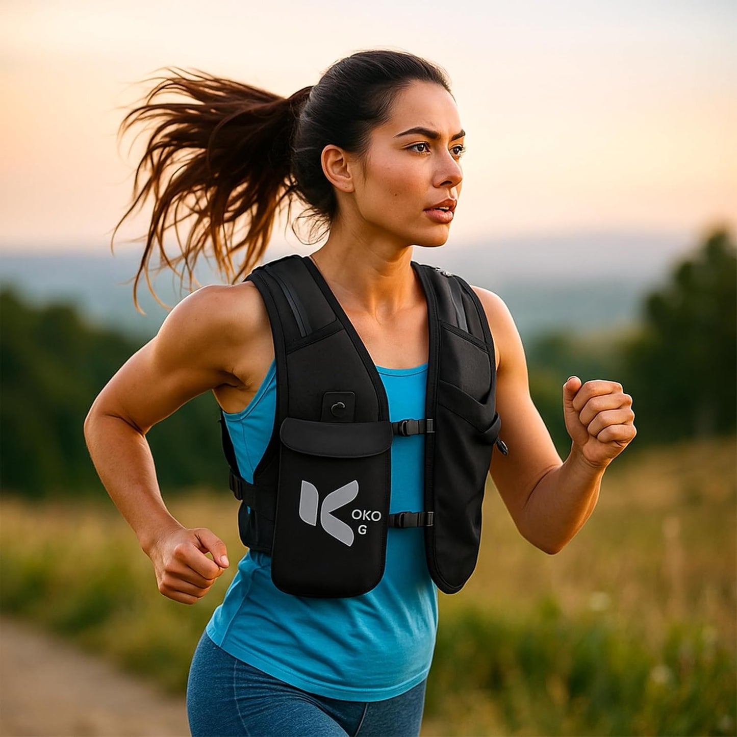 Ultra-light running vest displayed flat showing pocket organization design