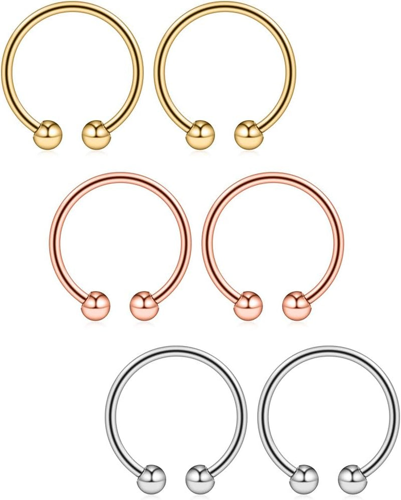 Ruifan 316L Surgical Steel Non-Piercing Fake Faux Clip on Septum Nose Hoop Ring Body Jewelry Piercing Unisex 20 Gauge 5/16"(8Mm) 2-6PCS