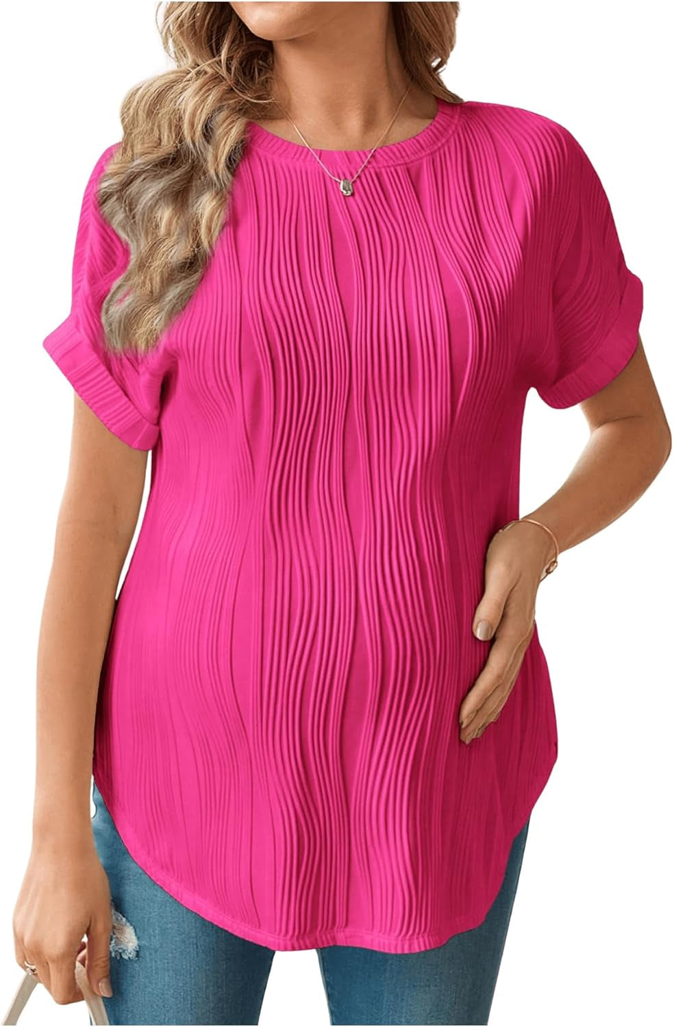 OYOANGLE Women'S Casual Maternity T-Shirt Textured Short Sleeve Crew Neck Loose Tunic Top Pregnancy Blouse Tee