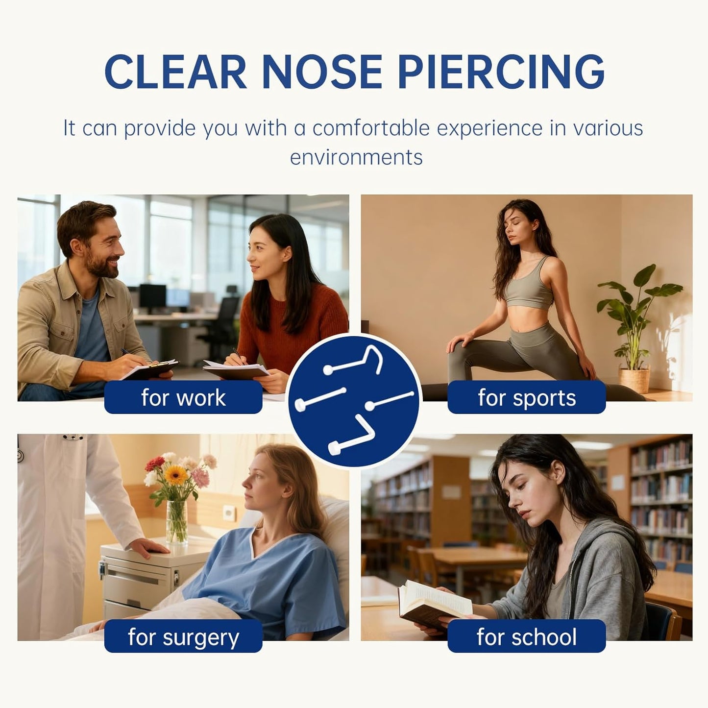 Clear Nose Ring Bioflex for Women and Men,Plastic Cear Nose Studs for Work L Shaped,Body Clear Piercing Retainer 18G Nose Rings Studs Piercing Jewelry