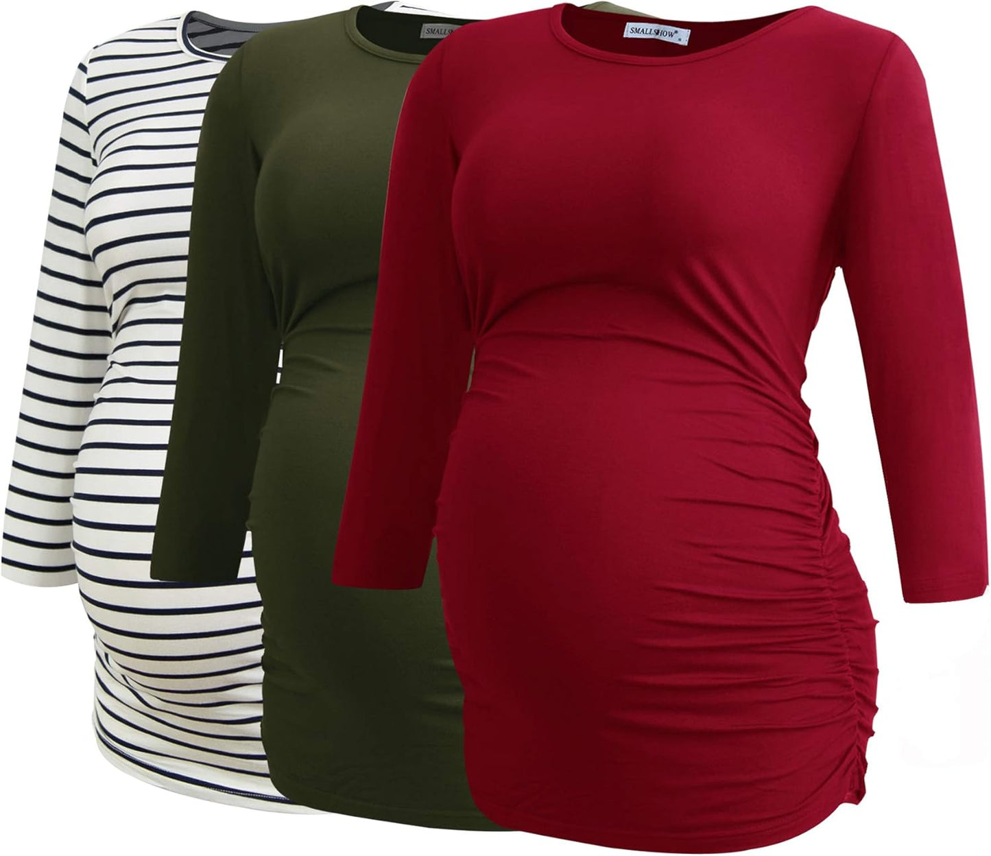 Smallshow Women'S Maternity Tunic Tops Clothes 3/4 Sleeve Ruched Pregnancy Shirt