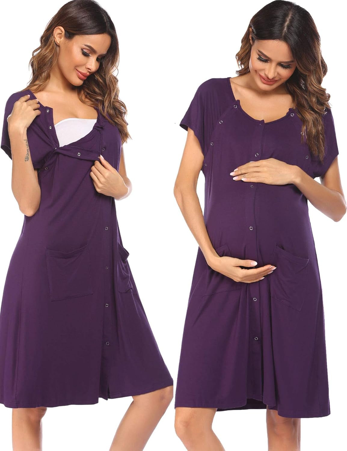 Ekouaer 3 in 1 Labor/Delivery/Hospital Gown Nursing Dress Maternity Nightgown Sleepwear for Breastfeeding with Button S-XXL