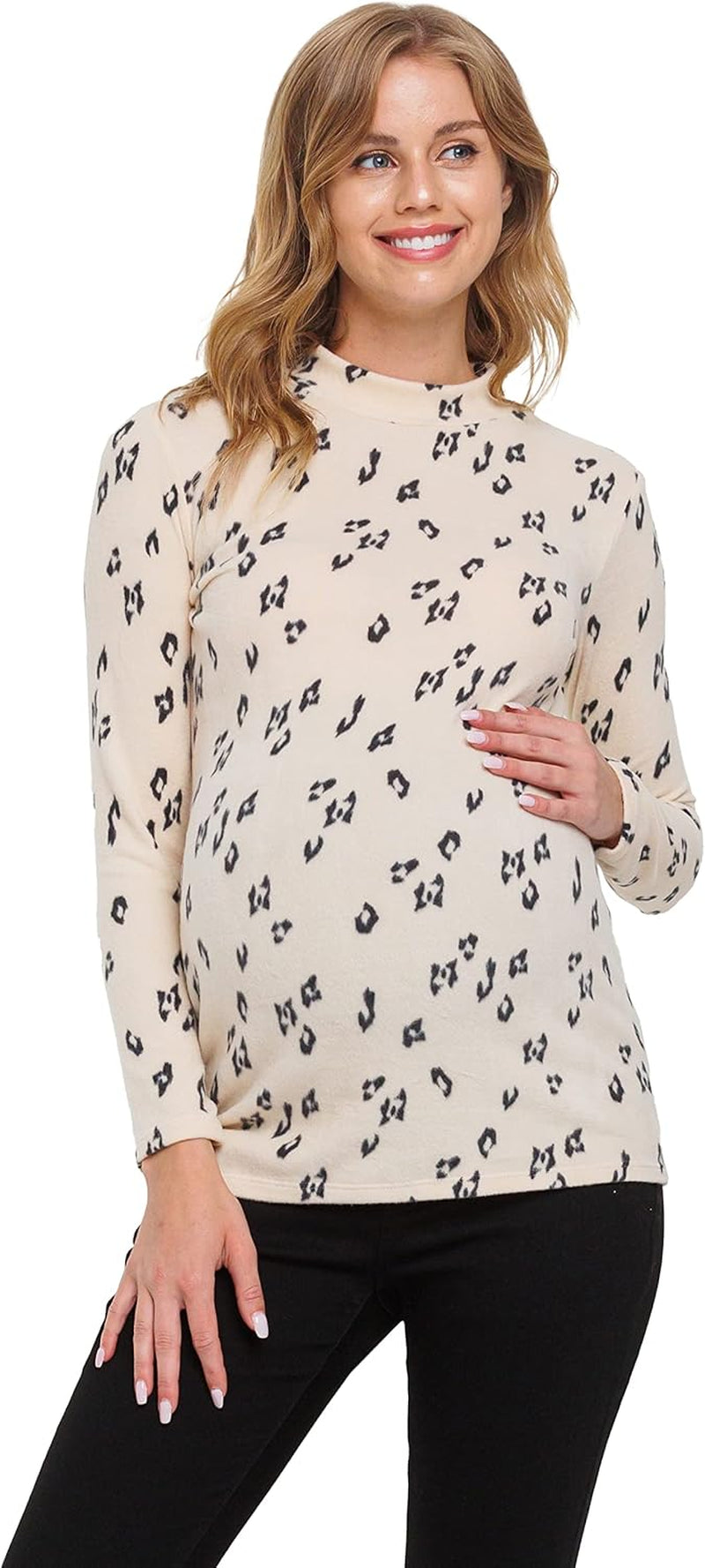 Women'S Knit Ribbed Maternity Top with Mock Neck Long Sleeve