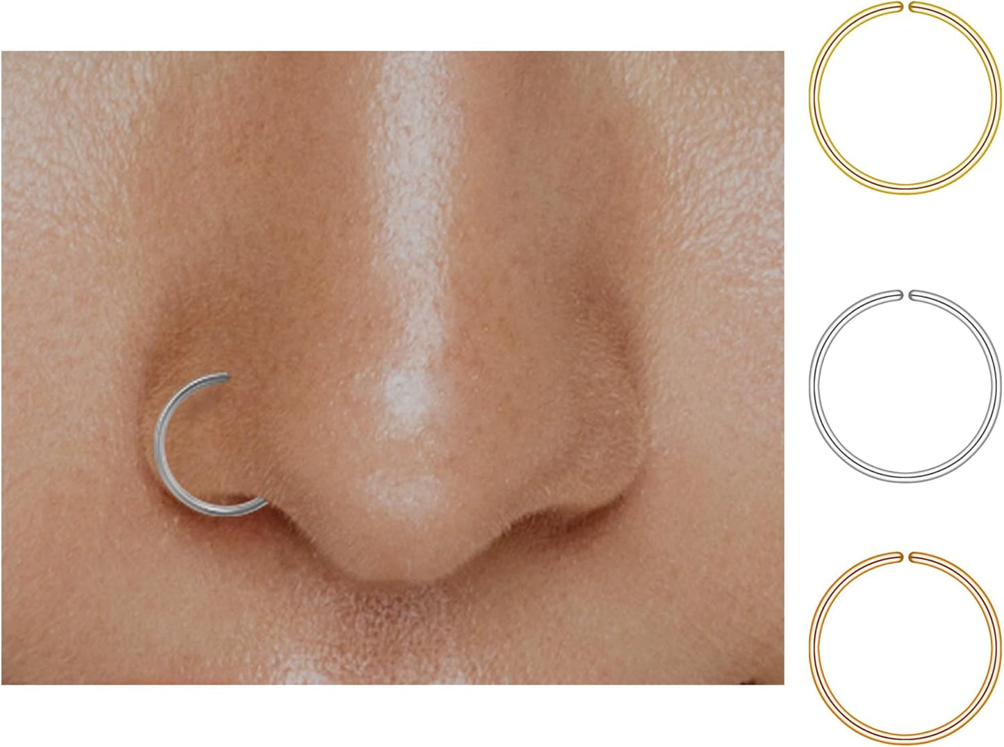 LUCKYJEWUS Small Thin Gold or Sterling Silver Nose Ring Hoop for Women, Tiny Nose Piercing Jewelry