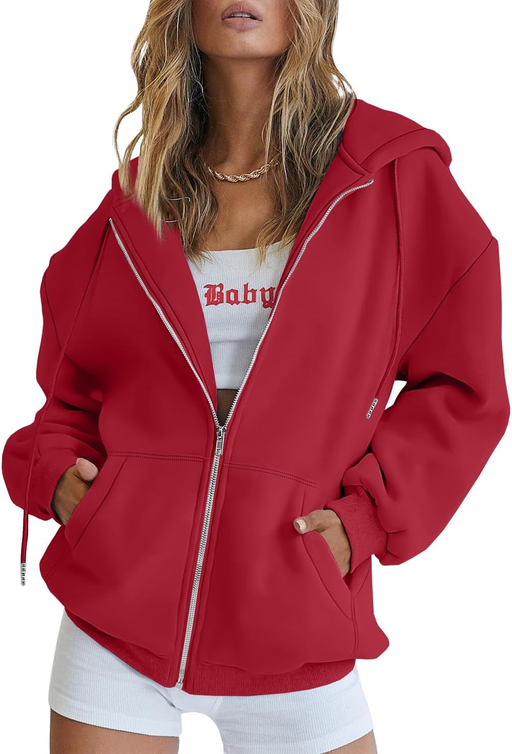 EFAN Women'S Drawstring Zip up Cute Hoodies Fall Jacket Oversized Casual Sweatshirts with Pocket