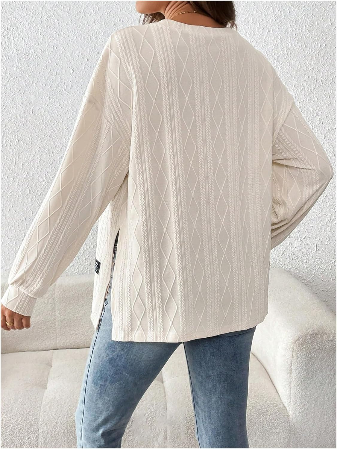 Makemechic Women'S Maternity Tee Shirts Textured Long Sleeve round Neck Slit Hem Pregnancy Tops