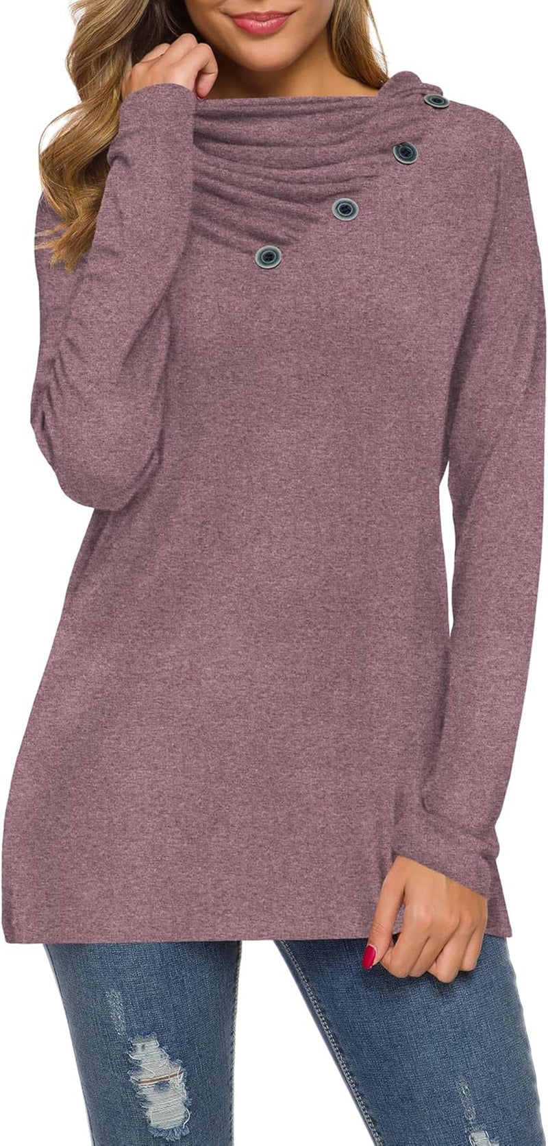 WEACZZY Women'S Long Sleeve Shirts Button Cowl Neck Casual Loose Tunic Tops Blouse Dressy Fall Fashion 2025