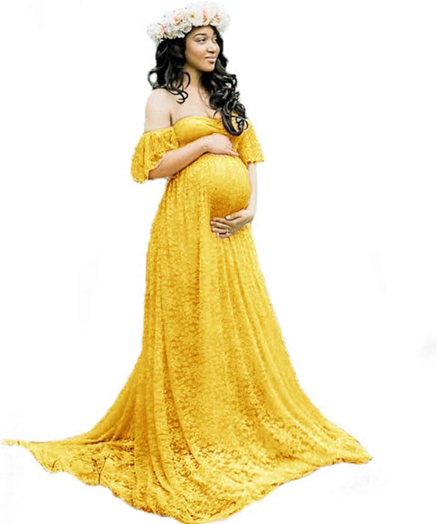 Sicily Women'S Lace Off-Shoulder Long Maternity Dress plus Photography