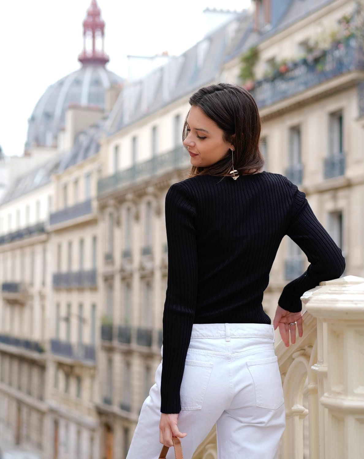 V28 Women Scoop Neck U-Neck Knit Long Sleeve Slim Fit Ribbed Sweater Tops