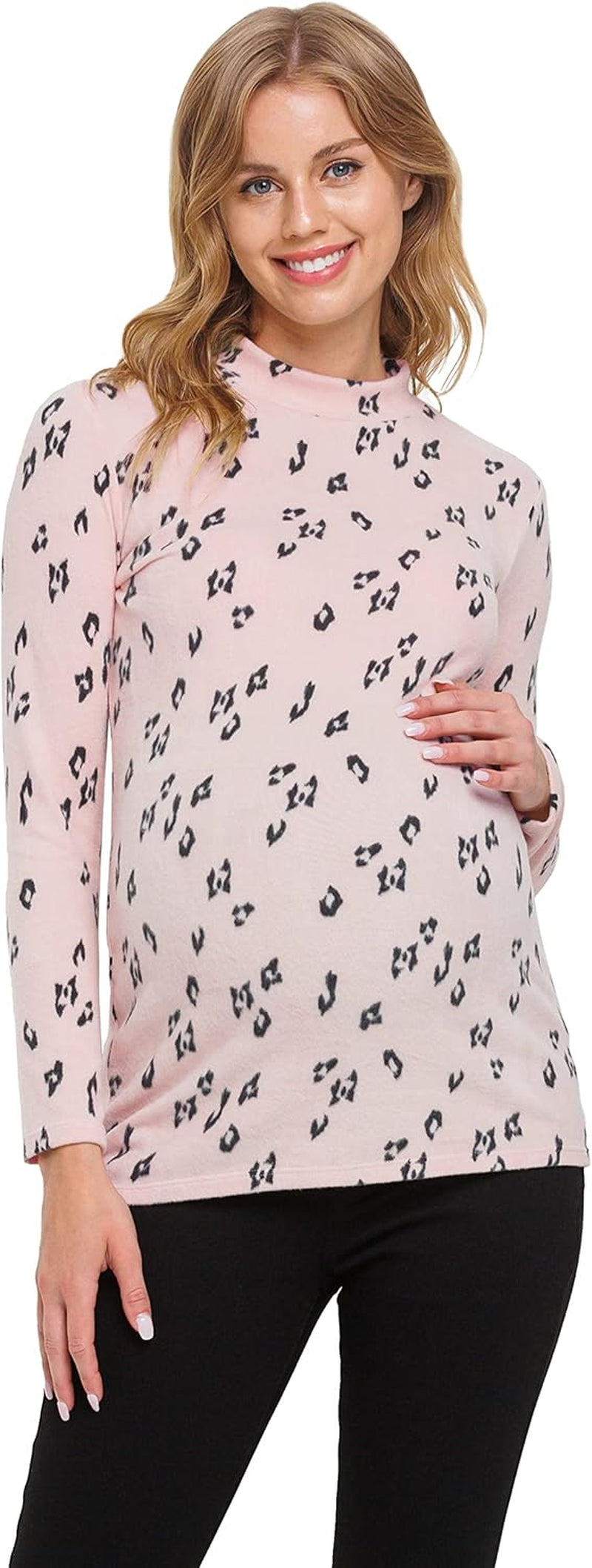 Women'S Knit Ribbed Maternity Top with Mock Neck Long Sleeve