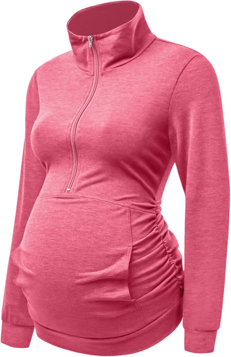 DEBELLY Maternity Shirt with Pocket Women'S Lapel Top Casual Pregnancy Long Sleeve Zipper Sweatshirt