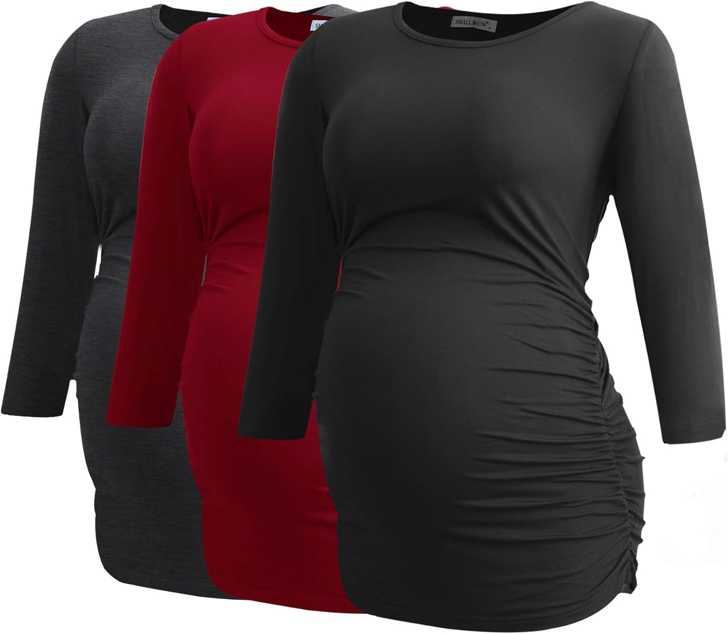 Smallshow Women'S Maternity Tops 3/4 Sleeve Tunic Pregnancy Clothes Shirt 3-Pack