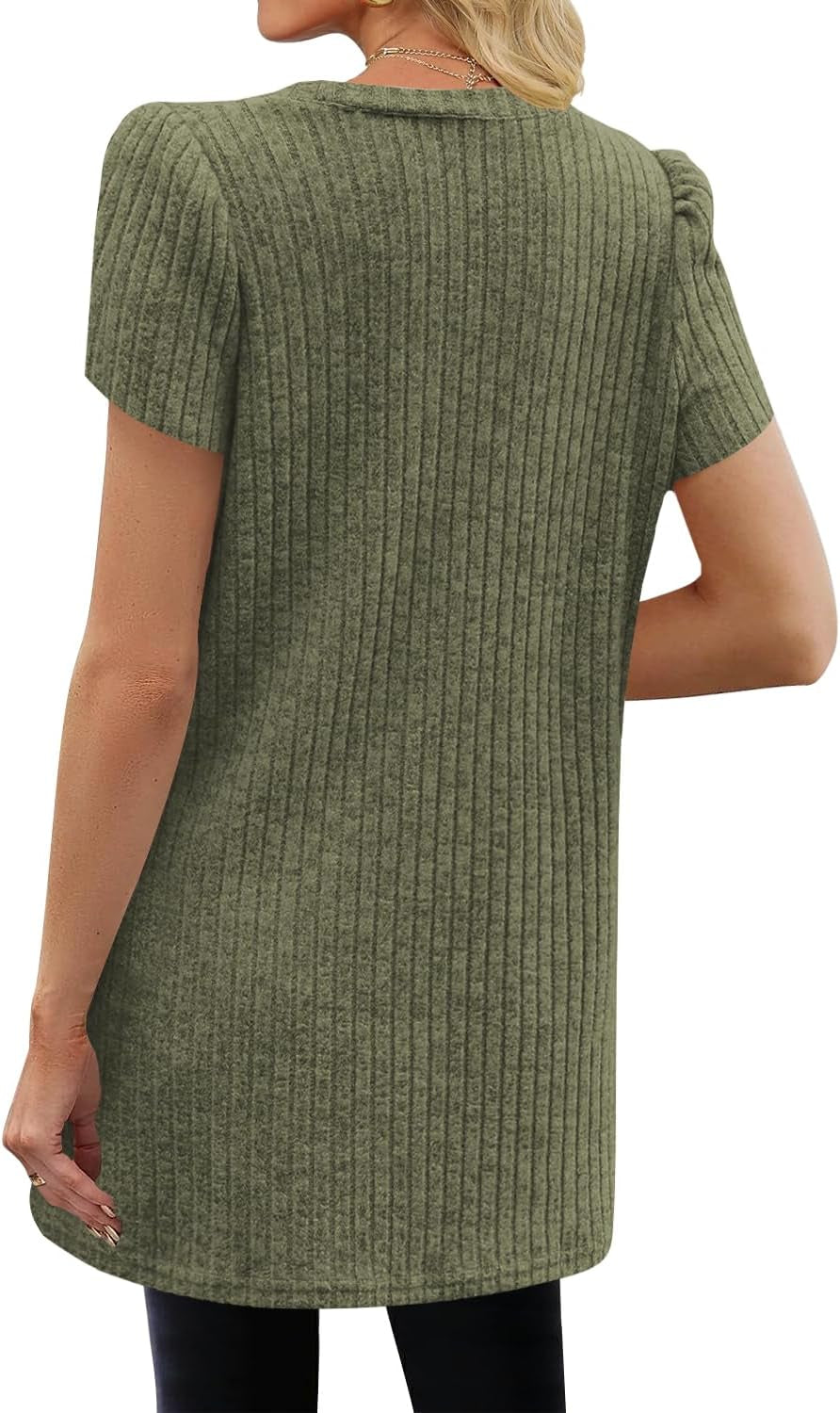 Naggoo Summer Womens Tunic Tops for Leggings with Pockets Loose Fit Short Sleeve Casual Long T Shirts