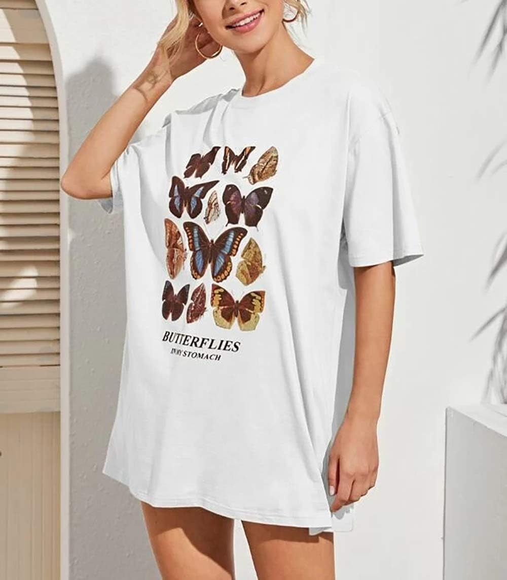 Meladyan Women’S Oversize Graphic Printed Loose Tee Short Sleeve round Neck Loose Tee Shirts Tops