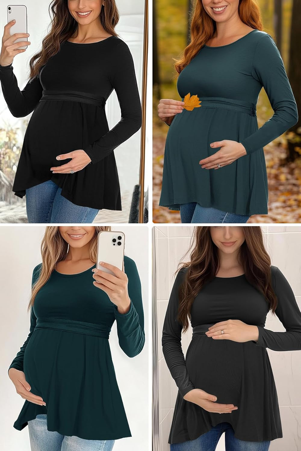 Women'S Maternity Tops Short & Long Sleeve Pleated Waist Shirts Pregnancy Clothes