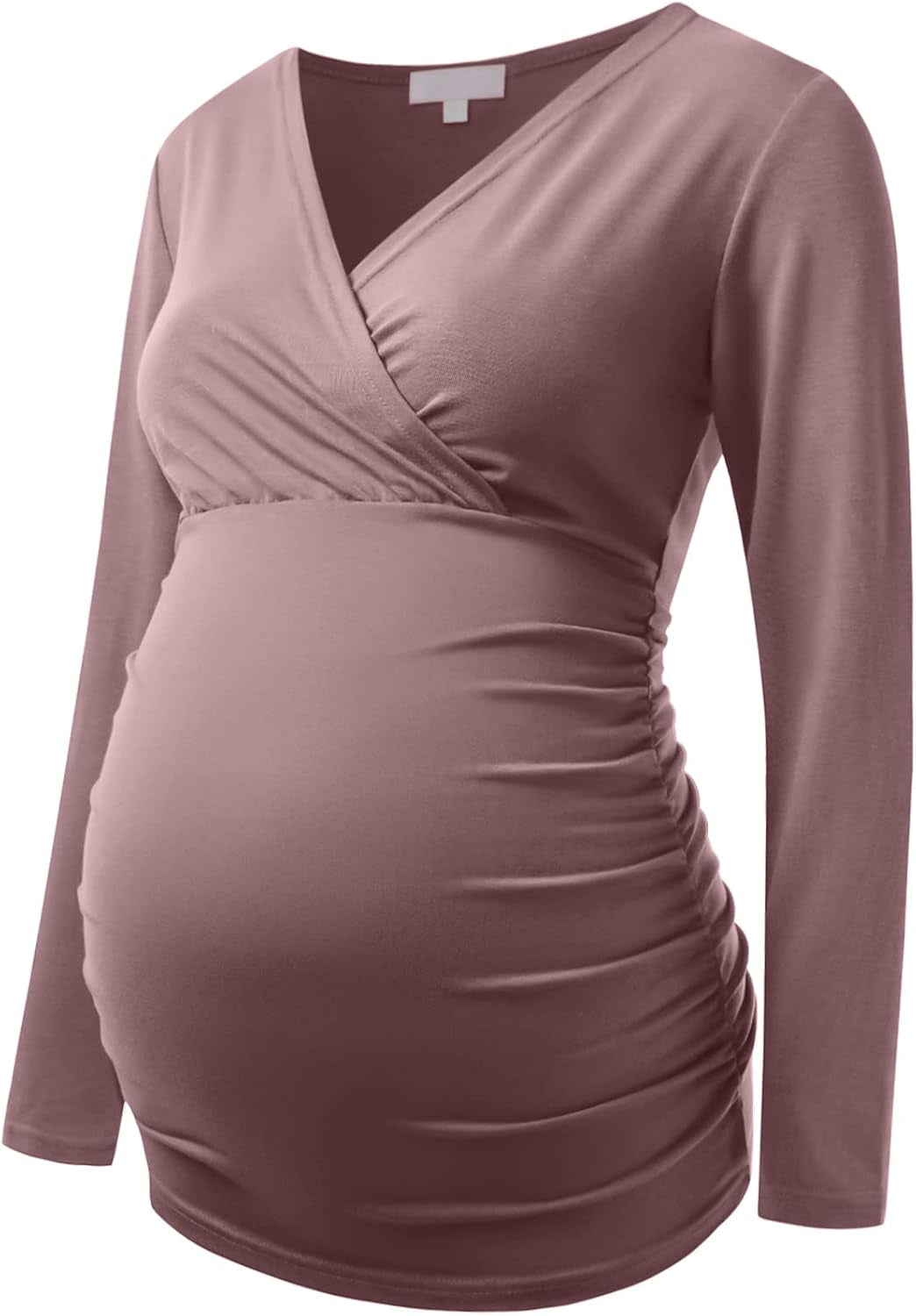 Maternity Shirt Long Sleeve Top Wrap V Neck Blouse Cross over Nursing Tshirt