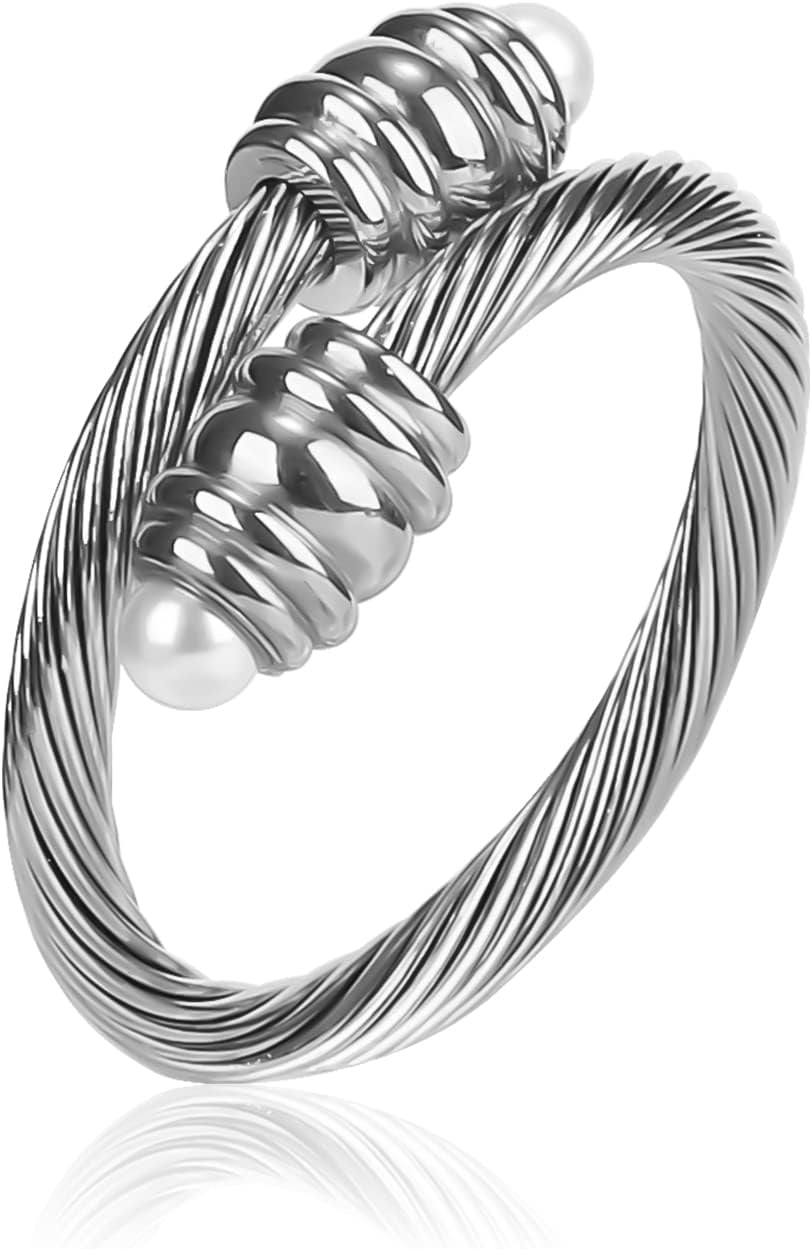 Cable Ring, a Cuff Pearl Ring Designed to Fit Finger Circumference between 70Mm-90Mm