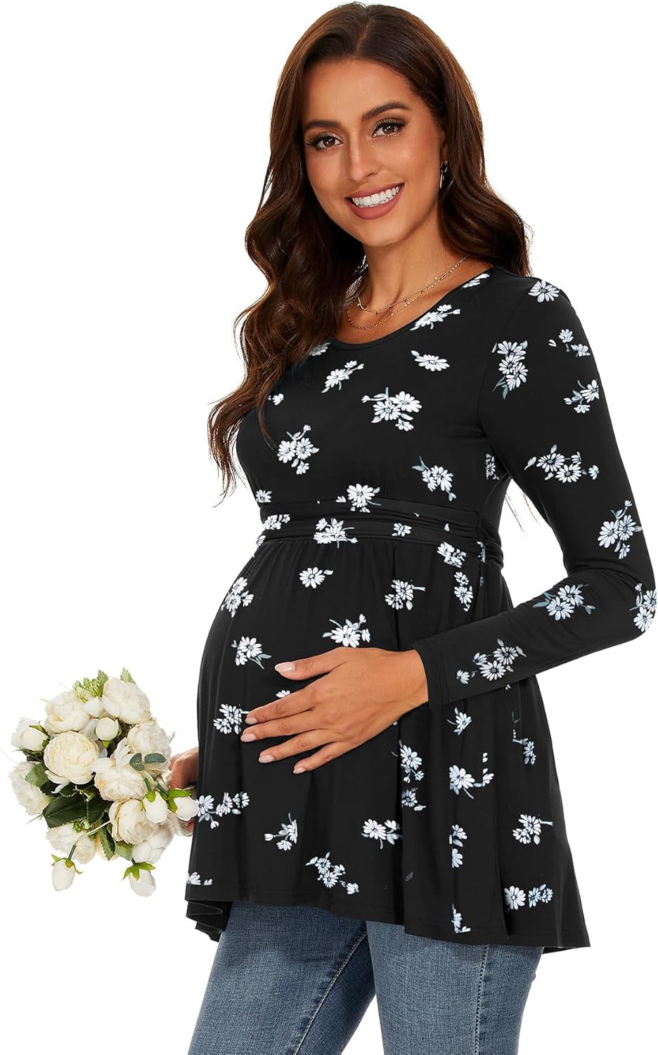 Women'S Maternity Tops Short & Long Sleeve Pleated Waist Shirts Pregnancy Clothes