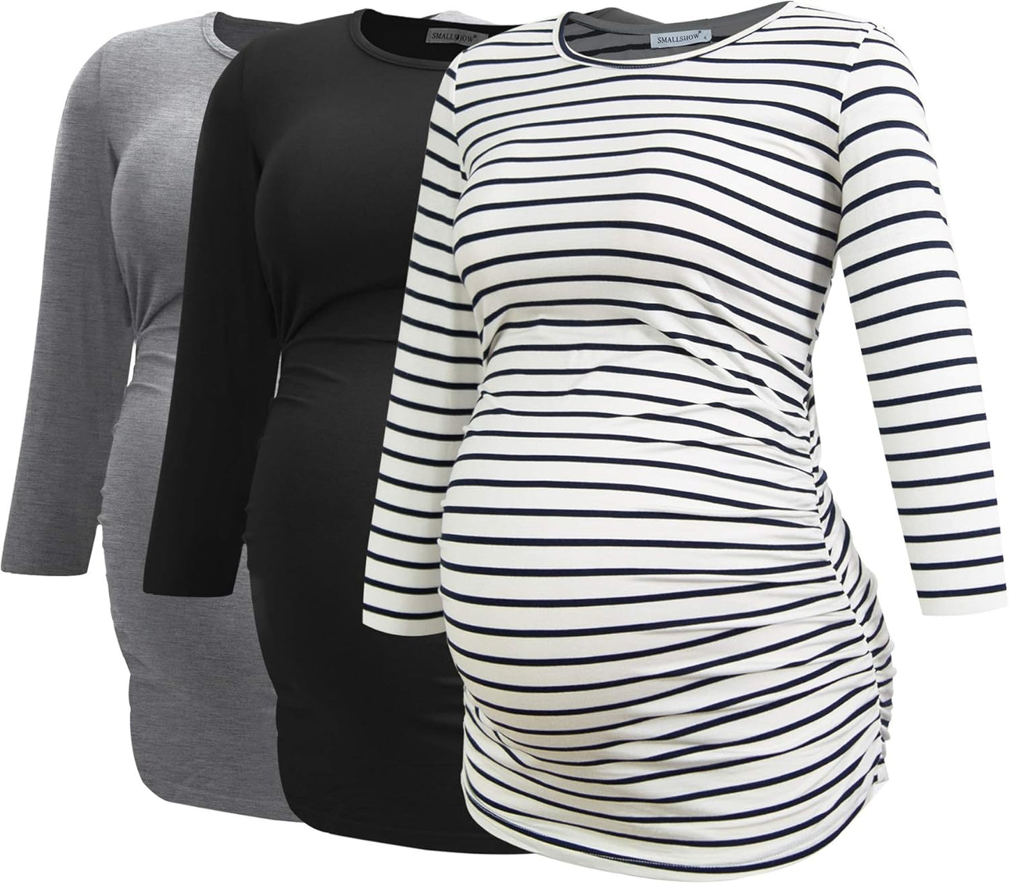 Smallshow Women'S Maternity Tops 3/4 Sleeve Tunic Pregnancy Clothes Shirt 3-Pack