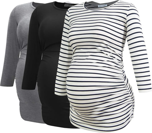 Smallshow Women'S Maternity Tops 3/4 Sleeve Tunic Pregnancy Clothes Shirt 3-Pack