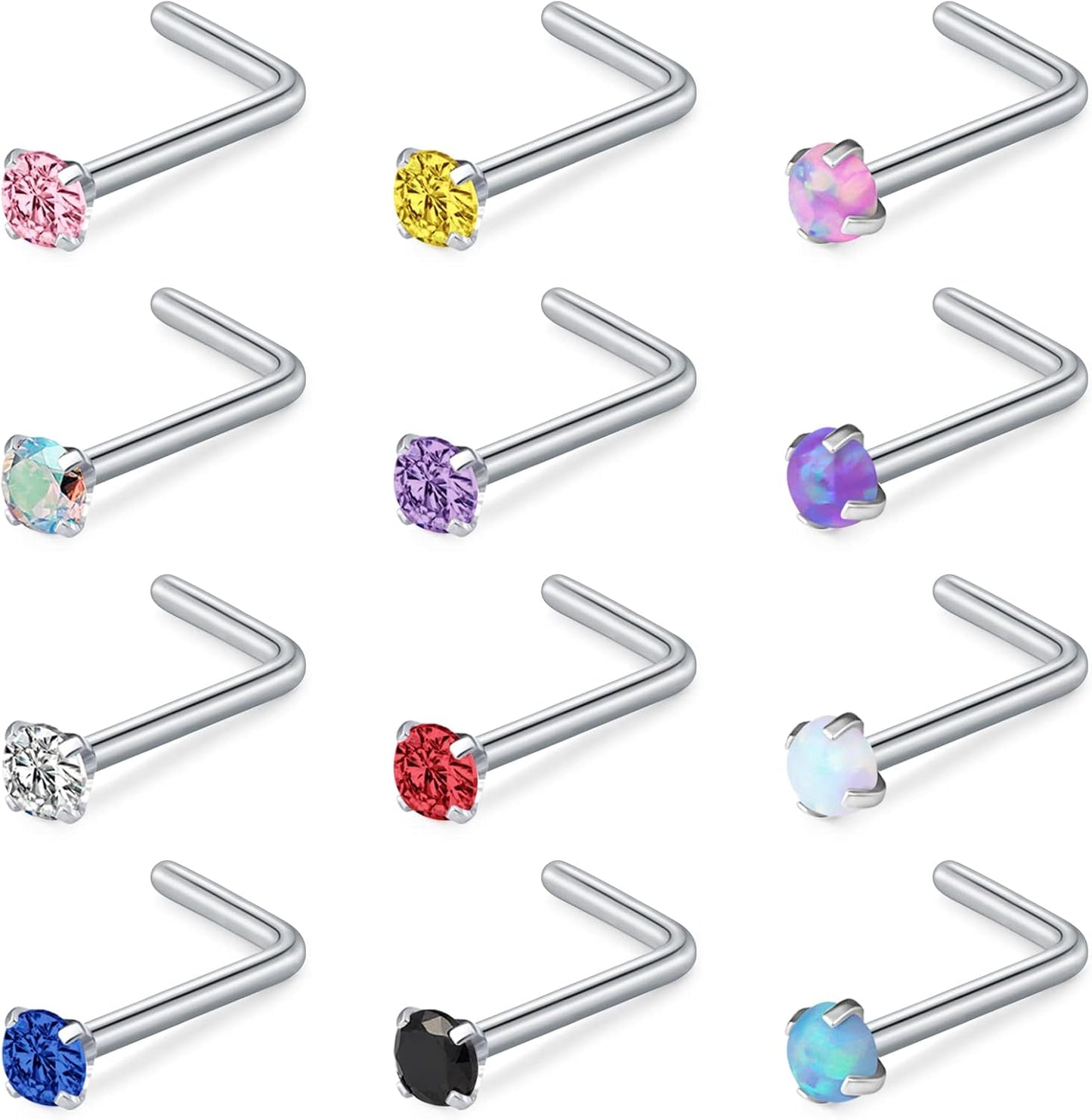 D.Bella Nose Rings 10Pcs 18G Nose Screw Rings Studs Surgical Steel Piercing Jewelry 2Mm Clear CZ Silver