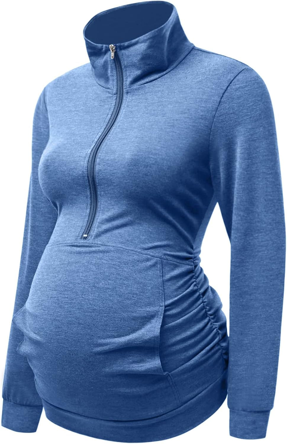 DEBELLY Maternity Shirt with Pocket Women'S Lapel Top Casual Pregnancy Long Sleeve Zipper Sweatshirt