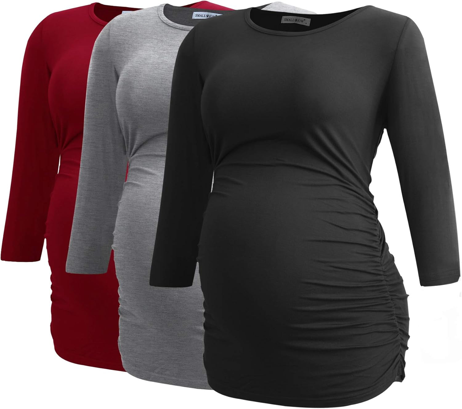 Smallshow Women'S Maternity Tunic Tops Clothes 3/4 Sleeve Ruched Pregnancy Shirt