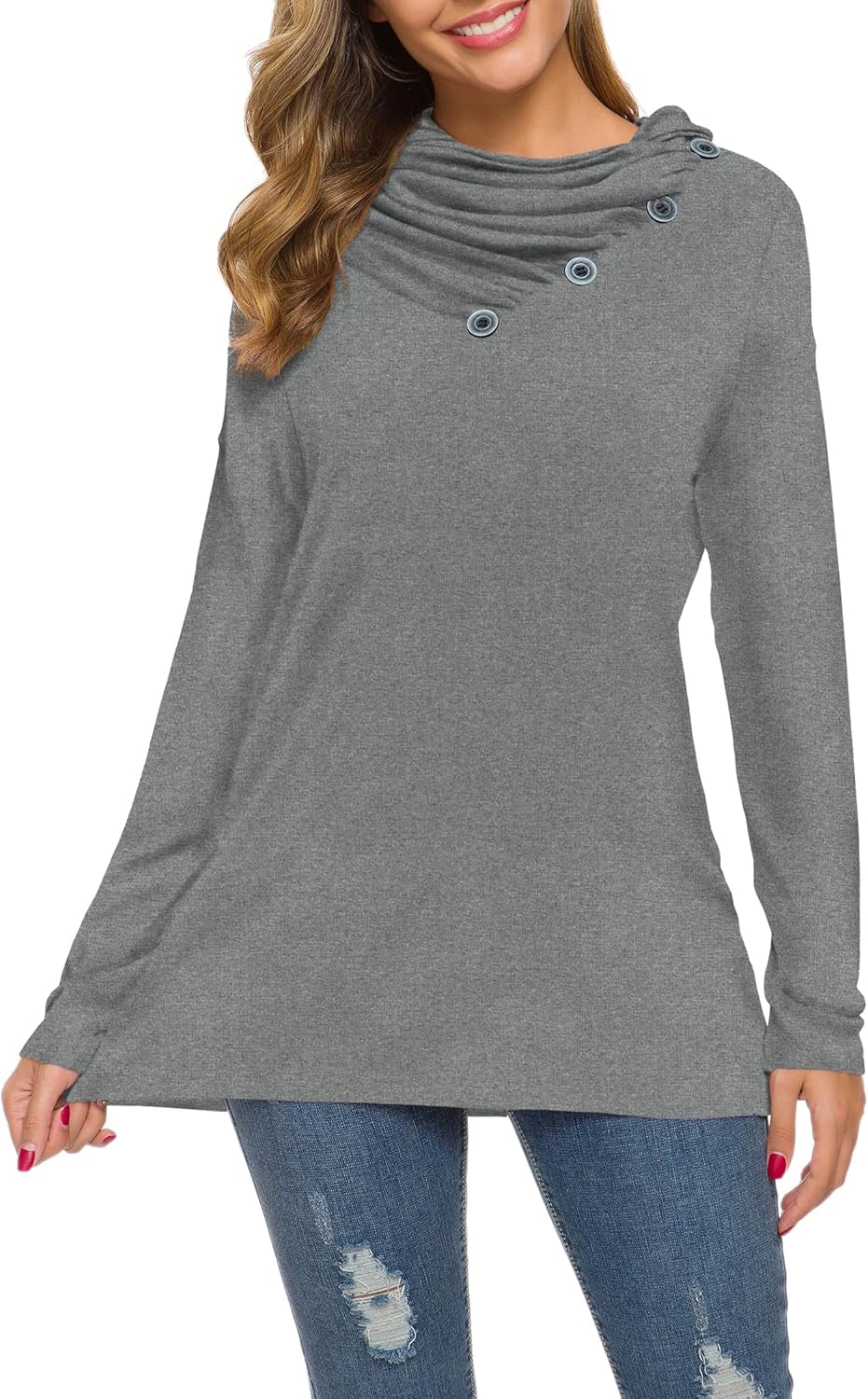 WEACZZY Women'S Long Sleeve Shirts Button Cowl Neck Casual Loose Tunic Tops Blouse Dressy Fall Fashion 2025