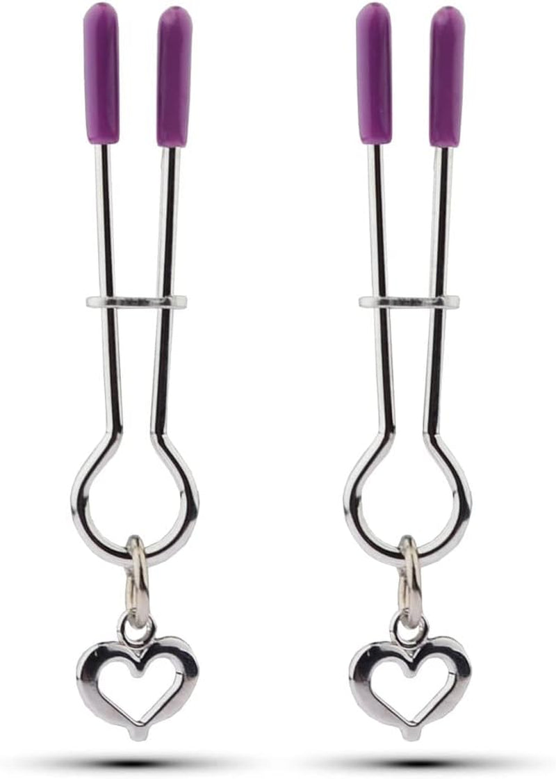 2Pcs Non-Piercing Nipple Rings with Weight Pendant - Stainless Steel Clips Adjustable Body Jewelry Fake Nipple Piercings