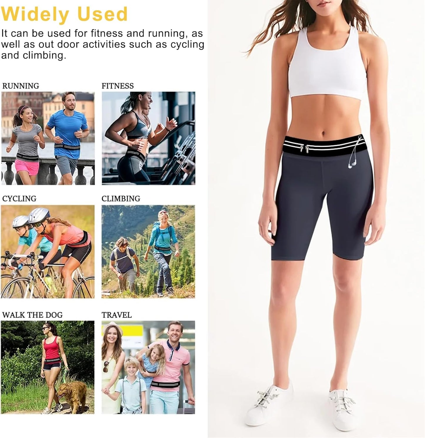 Size comparison showing running belt fitting various body types