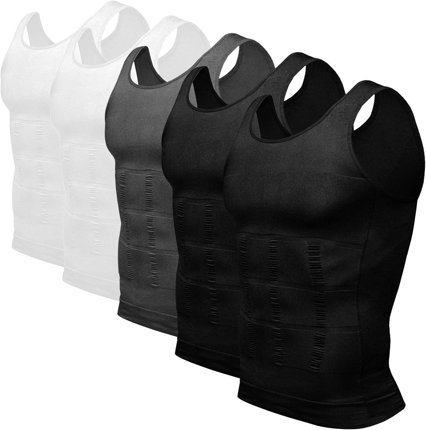 Odoland Mens 5 Pack Body Shaper Slimming Tummy Vest Thermal Compression Shirt Tank Top Shapewear