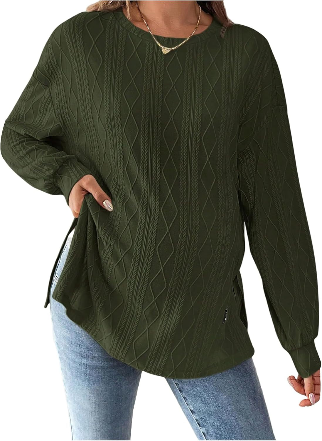 Makemechic Women'S Maternity Tee Shirts Textured Long Sleeve round Neck Slit Hem Pregnancy Tops