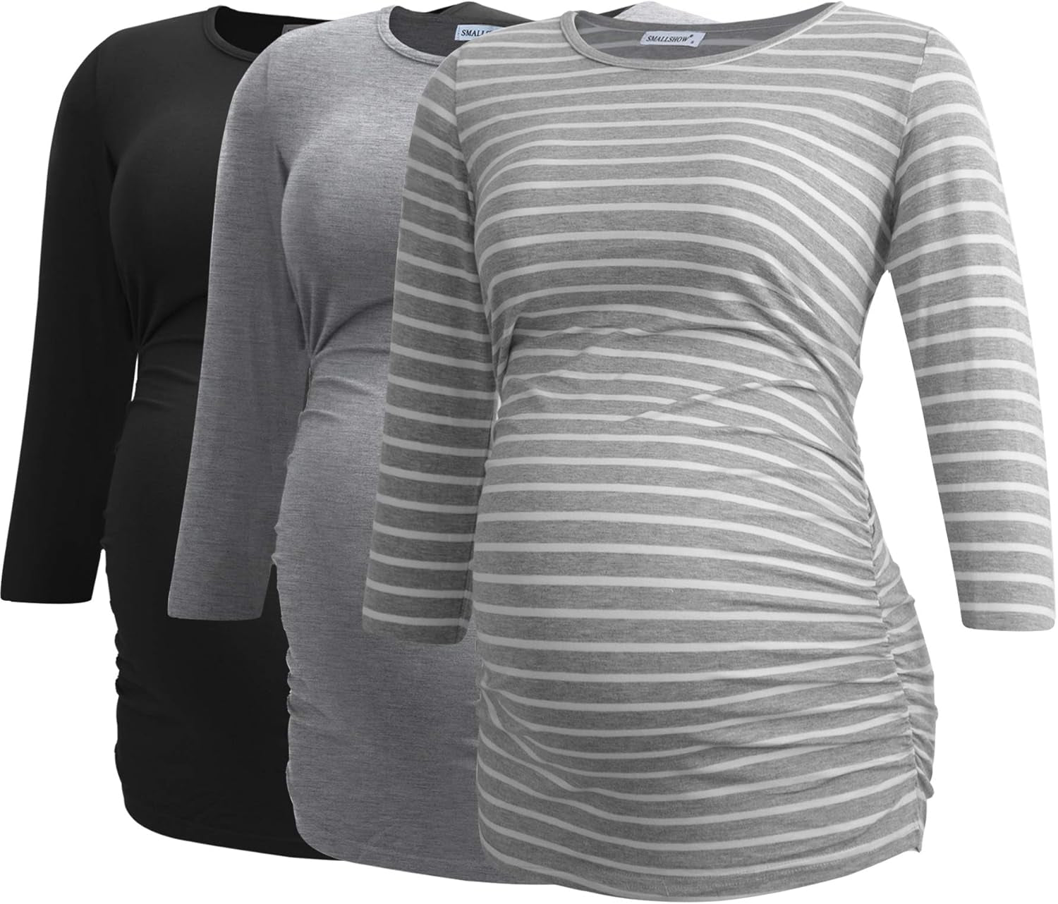 Smallshow Women'S Maternity Tops 3/4 Sleeve Tunic Pregnancy Clothes Shirt 3-Pack