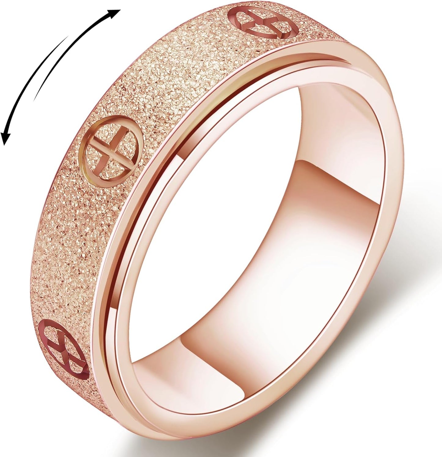 Detailed view of smooth rotating mechanism in gold fidget ring