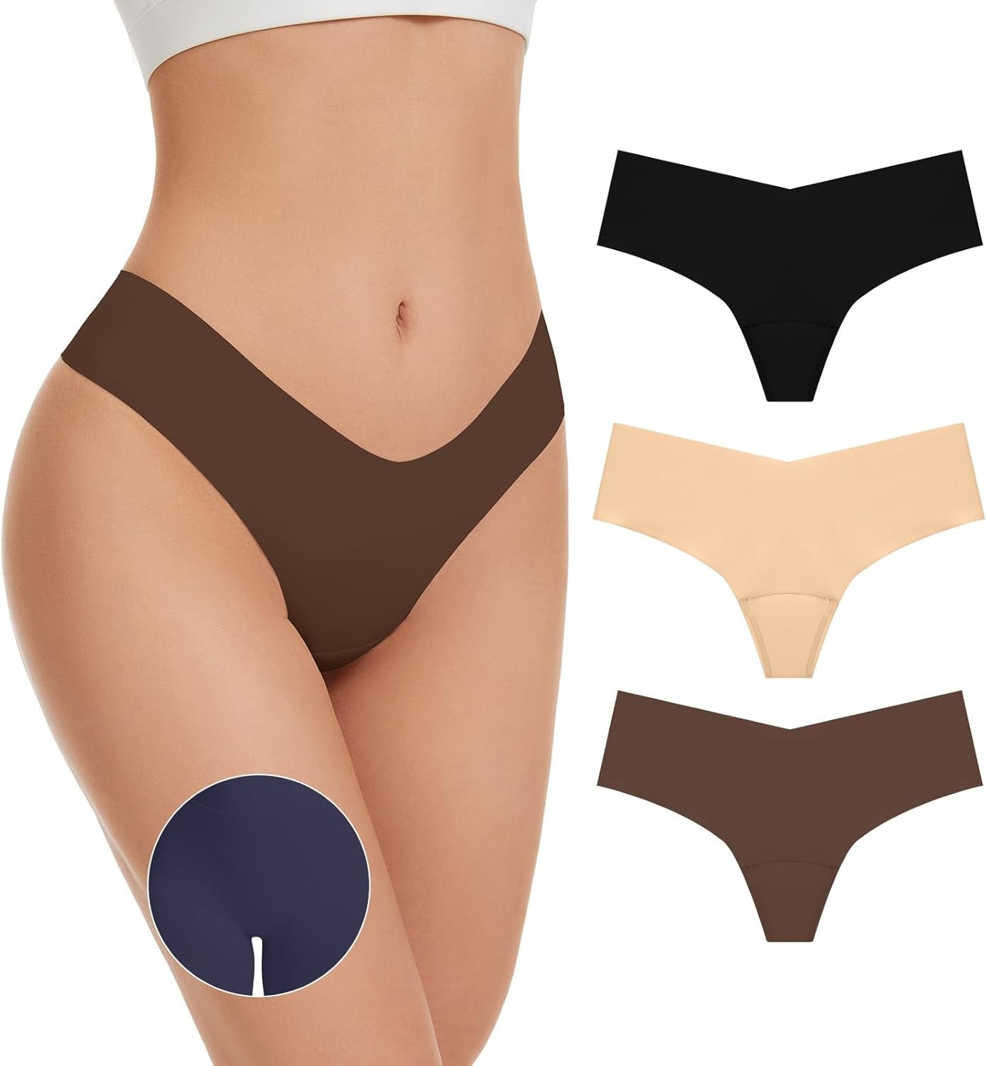 OVRUNS Camel Toe Underwear for Women Low Waist Camel Toe Thong Seamless Workout Cameltoe Proof Concealer Panties 3 Pack