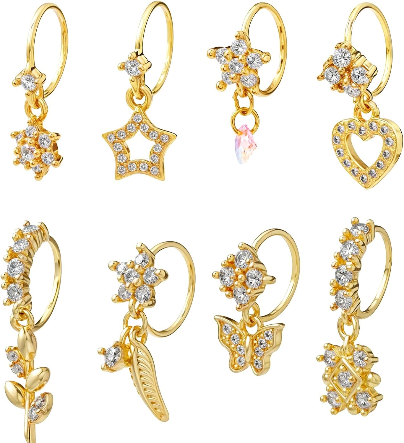 Shiny gold dangle nose rings variety pack