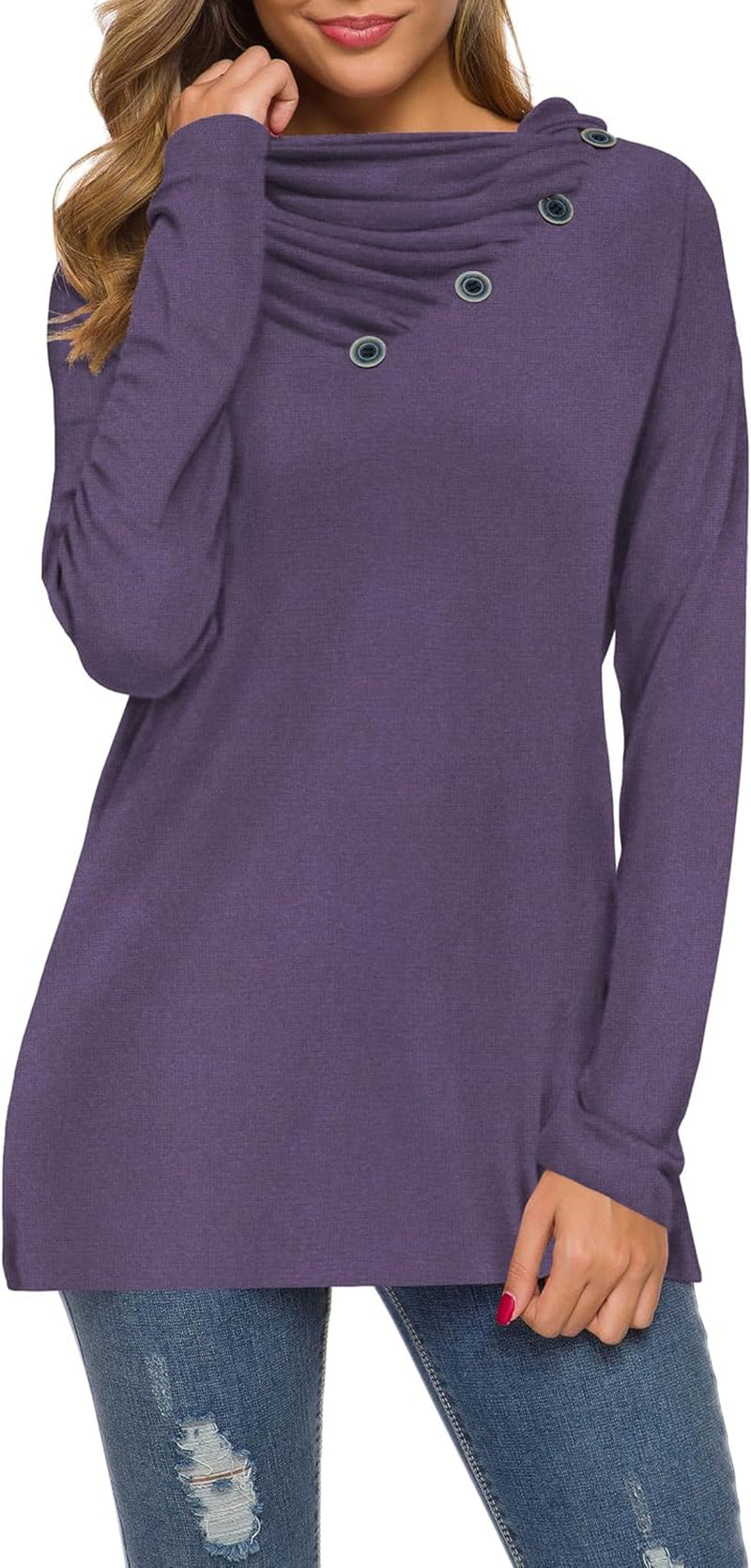 WEACZZY Women'S Long Sleeve Shirts Button Cowl Neck Casual Loose Tunic Tops Blouse Dressy Fall Fashion 2025