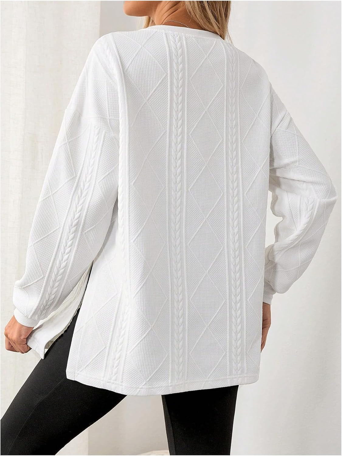 Makemechic Women'S Maternity Sweatshirt round Neck Long Sleeve Split Hem Pregnancy Pullover Tops