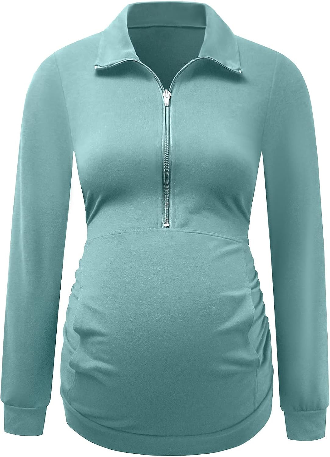 DEBELLY Maternity Shirt with Pocket Women'S Lapel Top Casual Pregnancy Long Sleeve Zipper Sweatshirt