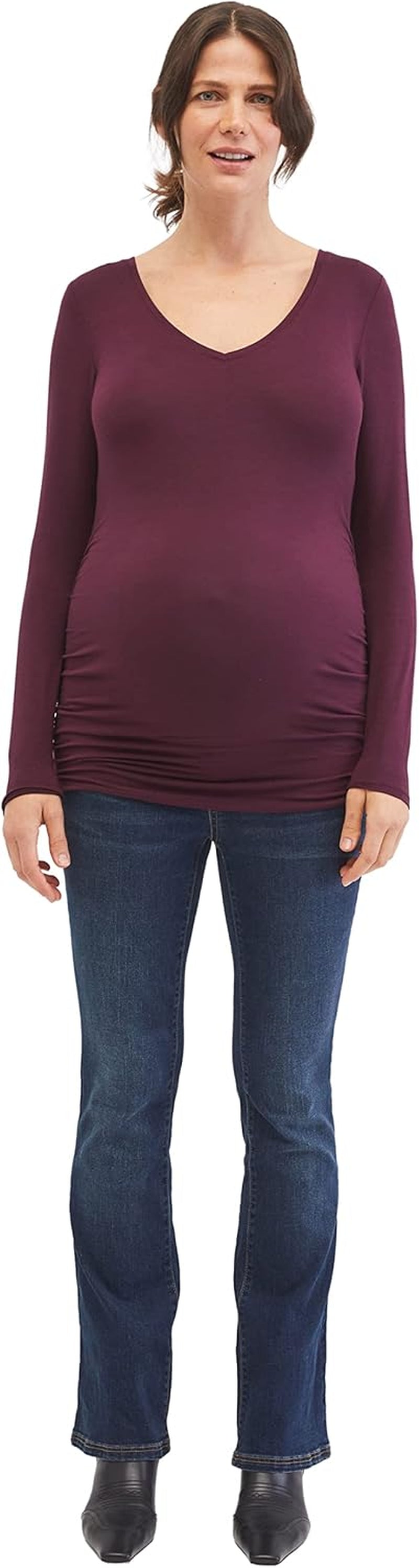 Motherhood Maternity Women'S Long Sleeve V-Neck Side Ruched Tee Shirt
