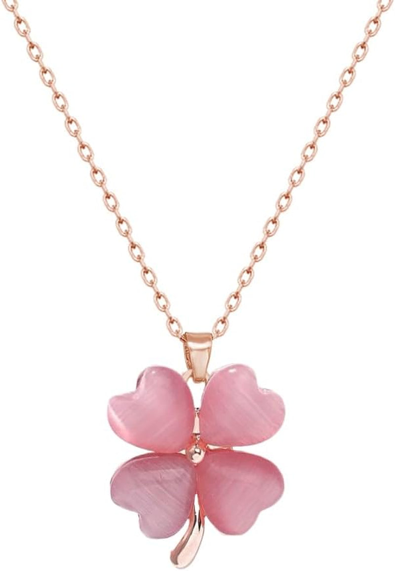 Dtja Cute Clover Flower Pendant Necklace for Women Girls Gold Plated Cats Eye Shamrock Leaf Charms Link Chain Necklace Adjustable Delicate Lucky St.Patrick'S Day Birthday Wedding Jewelry Gift 18 Inch