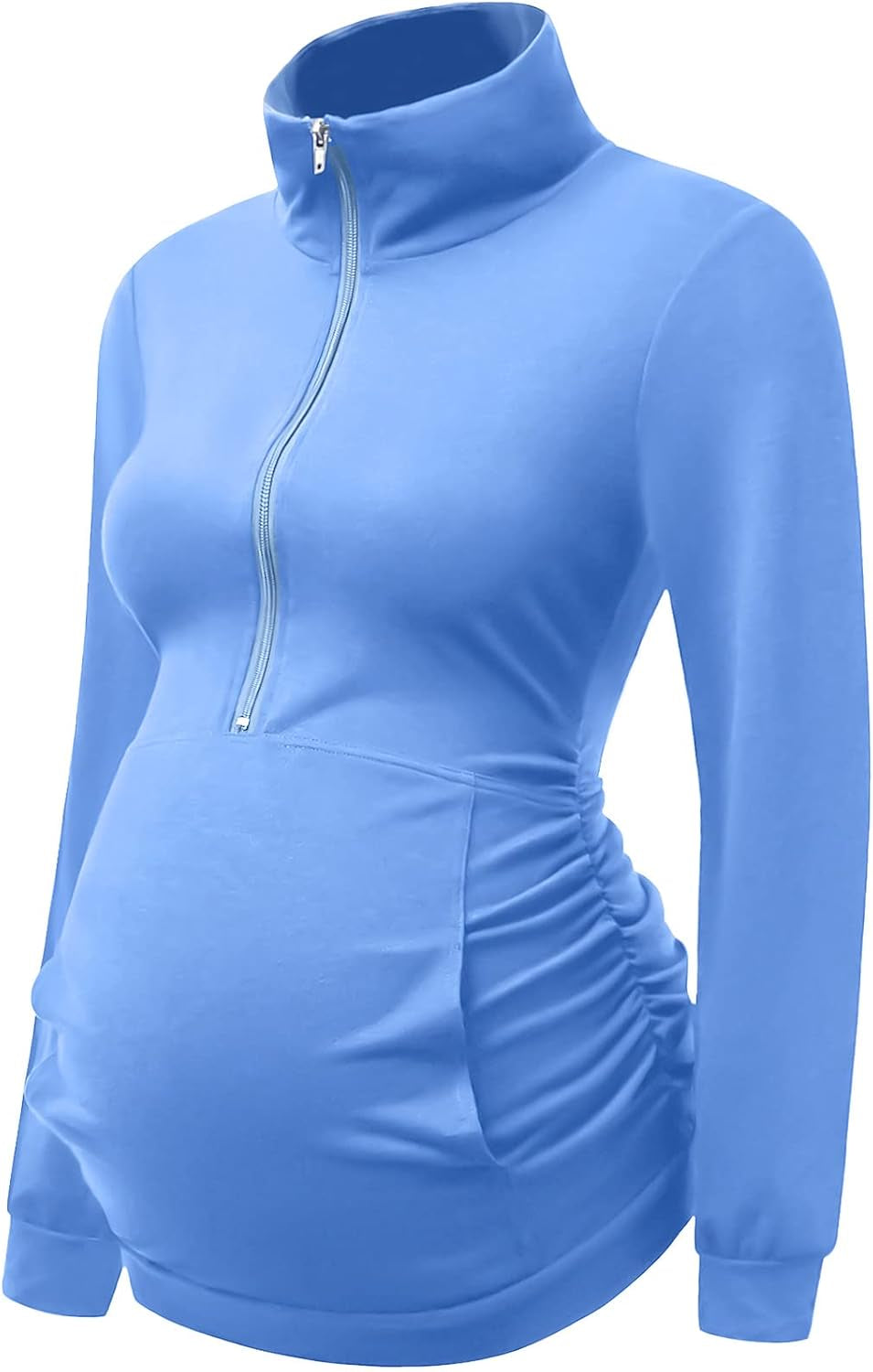 DEBELLY Maternity Shirt with Pocket Women'S Lapel Top Casual Pregnancy Long Sleeve Zipper Sweatshirt